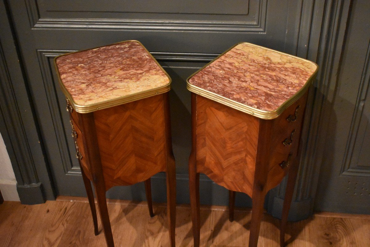 Pair Of Small Marquetry Bedside Tables-photo-8