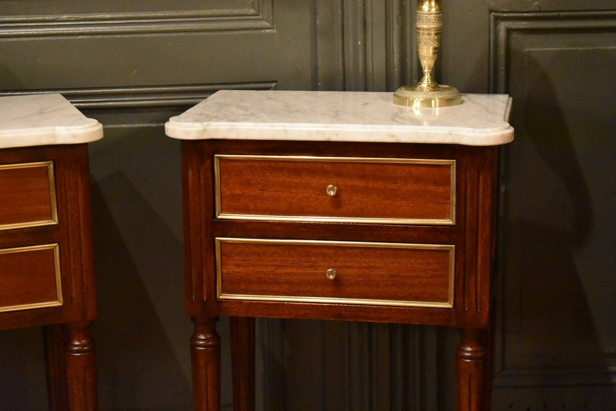 Paire De Chevets De Style Louis XVI En Acajou-photo-4