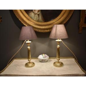 Paire De Lampes En Bronze Et Laiton