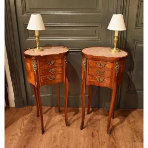 Pair Of Louis XV Style Marquetry Bedside Tables