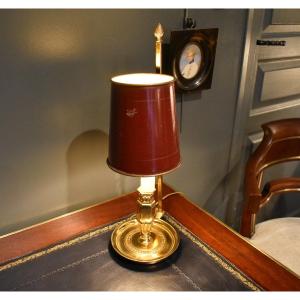 Candlestick Lamp With Red Painted Sheet Metal Shade 