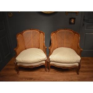 Pair Of Louis XV Style Caned Bergeres