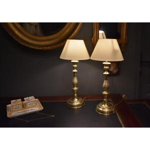 Paire De Grandes Lampes En Bronze