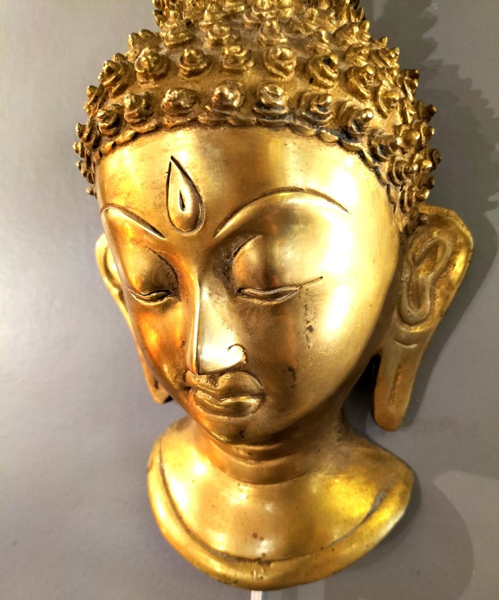 Masque d'Applique Bouddha En Bronze Tibet-photo-2
