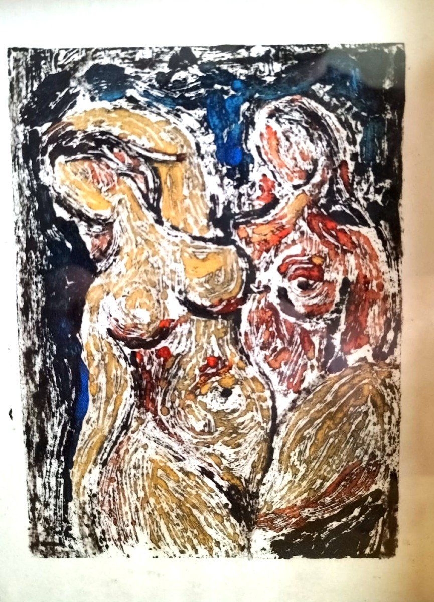 Modernist Gouache Two Naked Women  