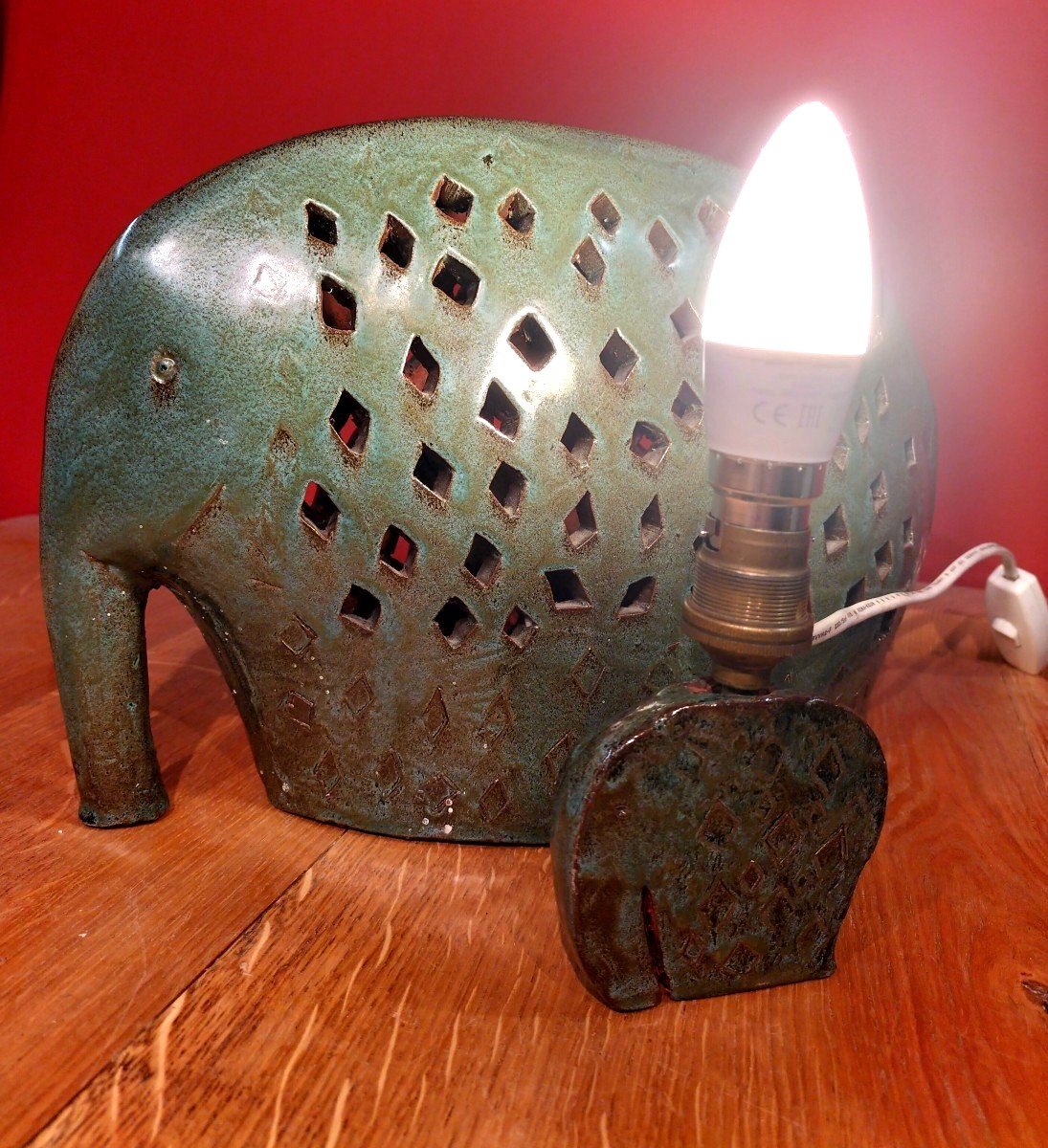 Glazed Ceramic Stylized Elephant Lamp-photo-4