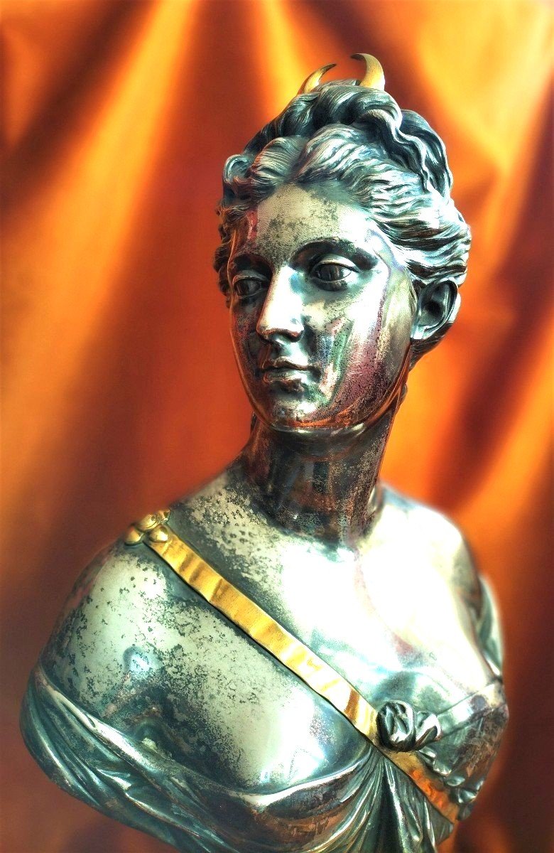 Bust Of Diana In Silvered Bronze After Jean Antoine Houdon-photo-2