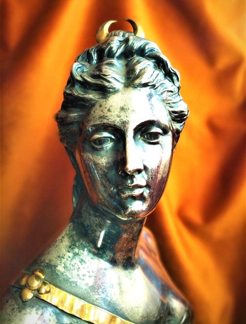 Bust Of Diana In Silvered Bronze After Jean Antoine Houdon-photo-4