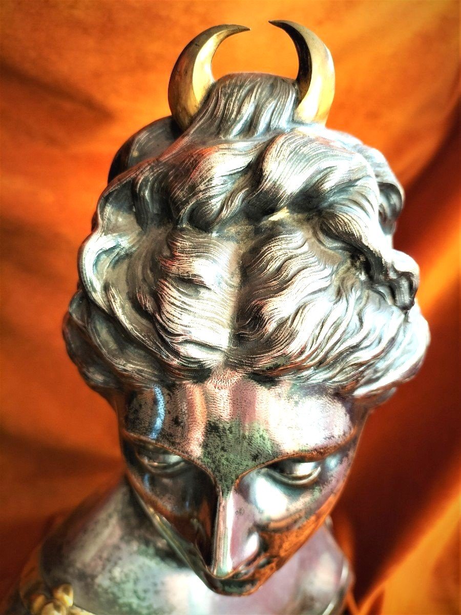 Bust Of Diana In Silvered Bronze After Jean Antoine Houdon-photo-1