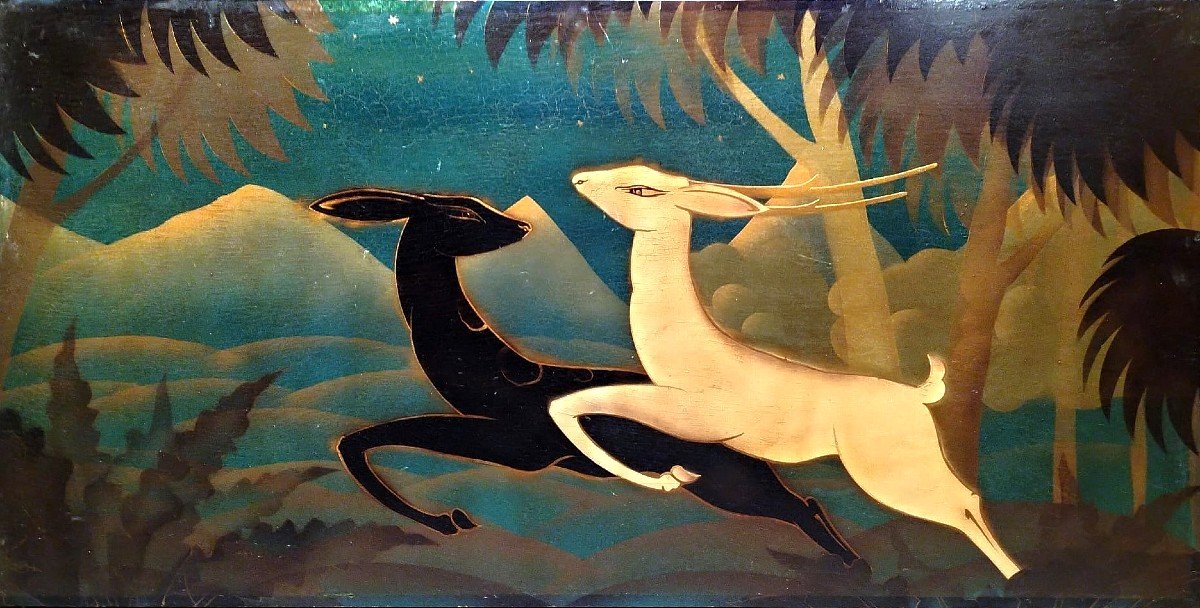 Large Art Deco Panel Les Gazelles