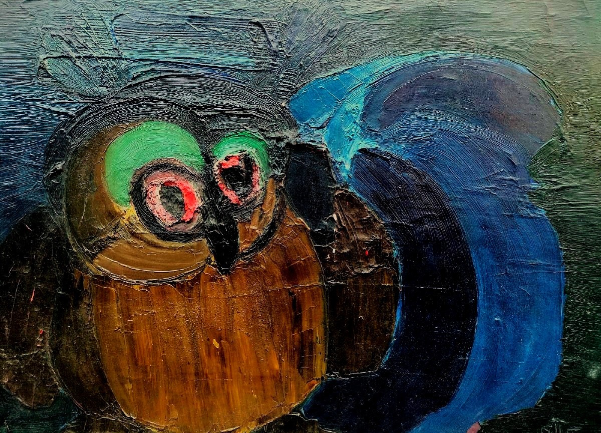 Abstract Expressionist School Owls 1960