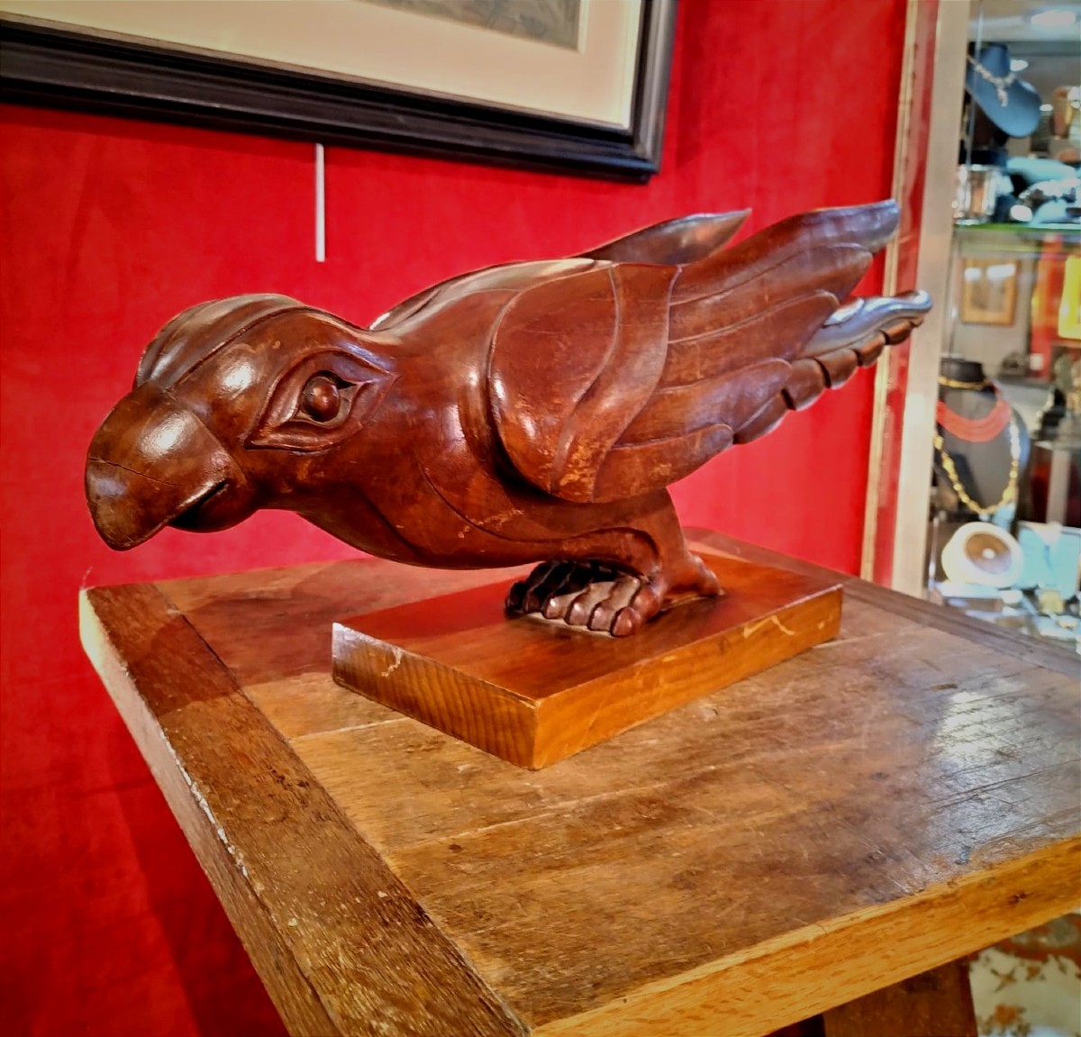 Art Deco Wooden Raptor Sculpture-photo-3