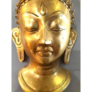 Masque d&#039;Applique Bouddha En Bronze Tibet