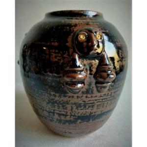 Vase Africanisant Aux Masques 1950