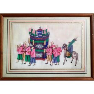 Chine Gouache  Procession 1900