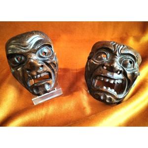 Pair Of Grotesque Mask No Japan Meiji