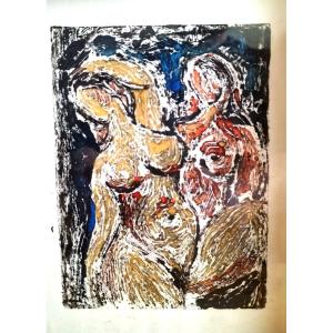 Modernist Gouache Two Naked Women  