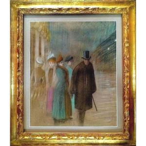 Large Pastel The Grands Boulevards French School 1880