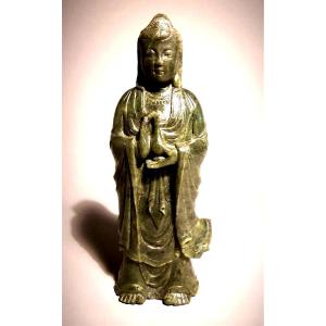 Chine Grande Statuette Guanyin Néphrite Jade