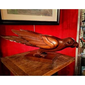 Art Deco Wooden Raptor Sculpture