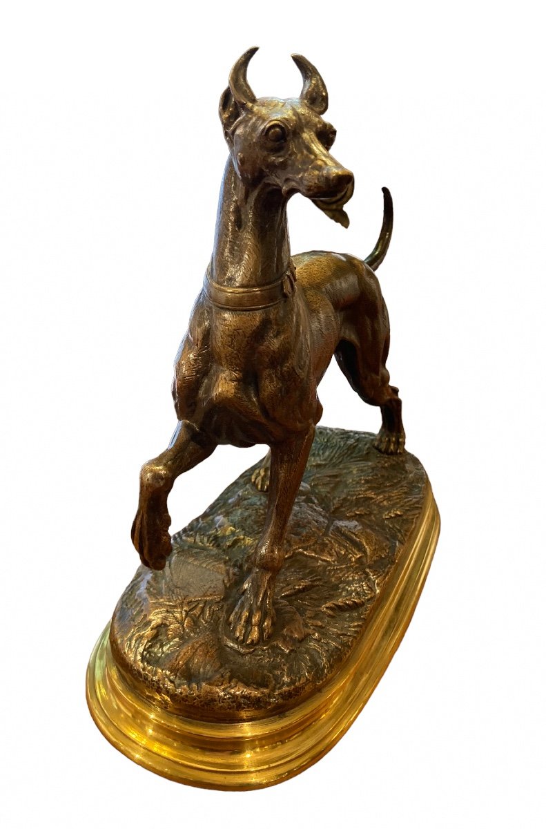 Bronze Dog Sculpture Signed Delabrierre-photo-2