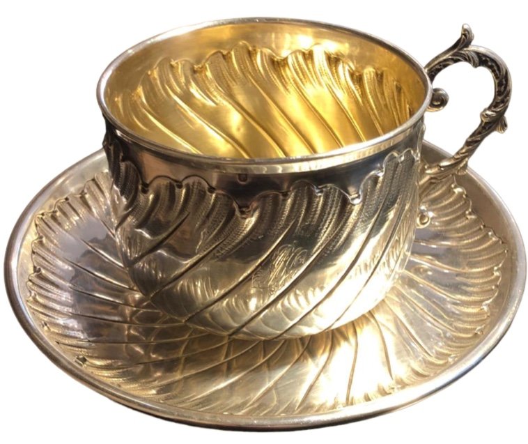 Cup And Saucer In Sterling Silver, Twentieth