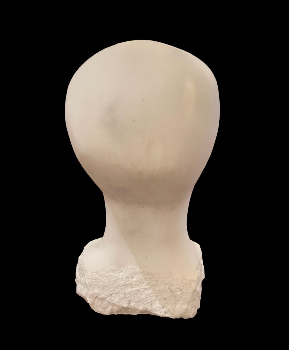 Constantin Andréou, Sculpted Head In White Marble, 20th Century-photo-4