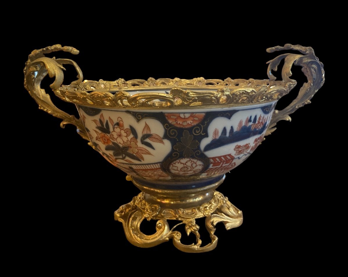 Coupe En Porcelaine Du Japon Montée En Bronze Doré, XIXe-photo-2