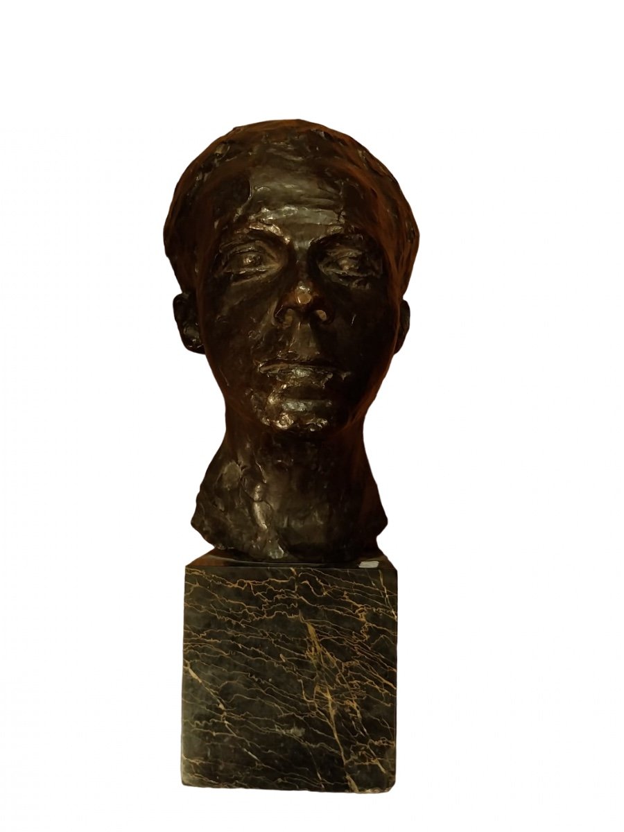 François Gustave Pimienta (1888-1982), Visage D’homme, Bronze., XXe-photo-3