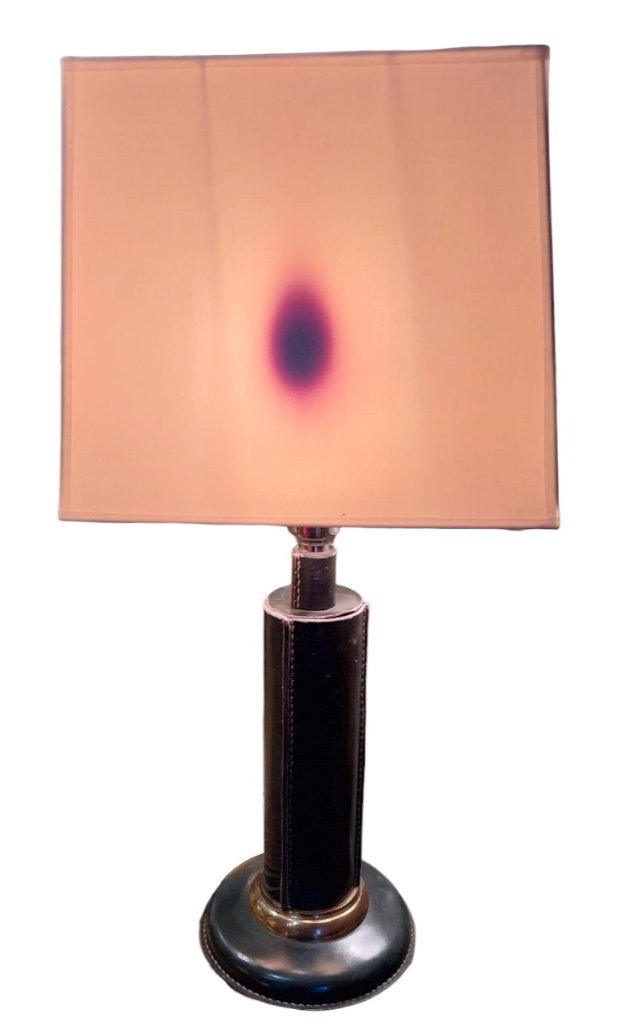 Lampe pied en cuir surpiqué, XXe-photo-2