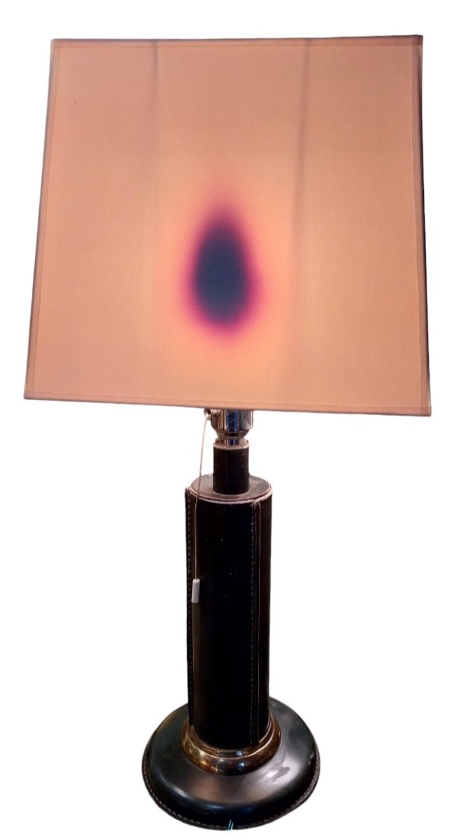 Lampe Pied En Cuir Surpiqué, 20th Century