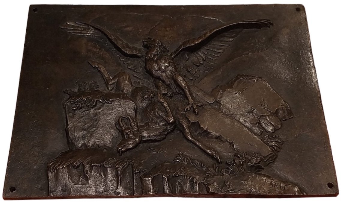 D’après Antoine Louis Barye (1796-1875), Bas relief en bronze, Aigle Et Sa Proie, XIXe -photo-4