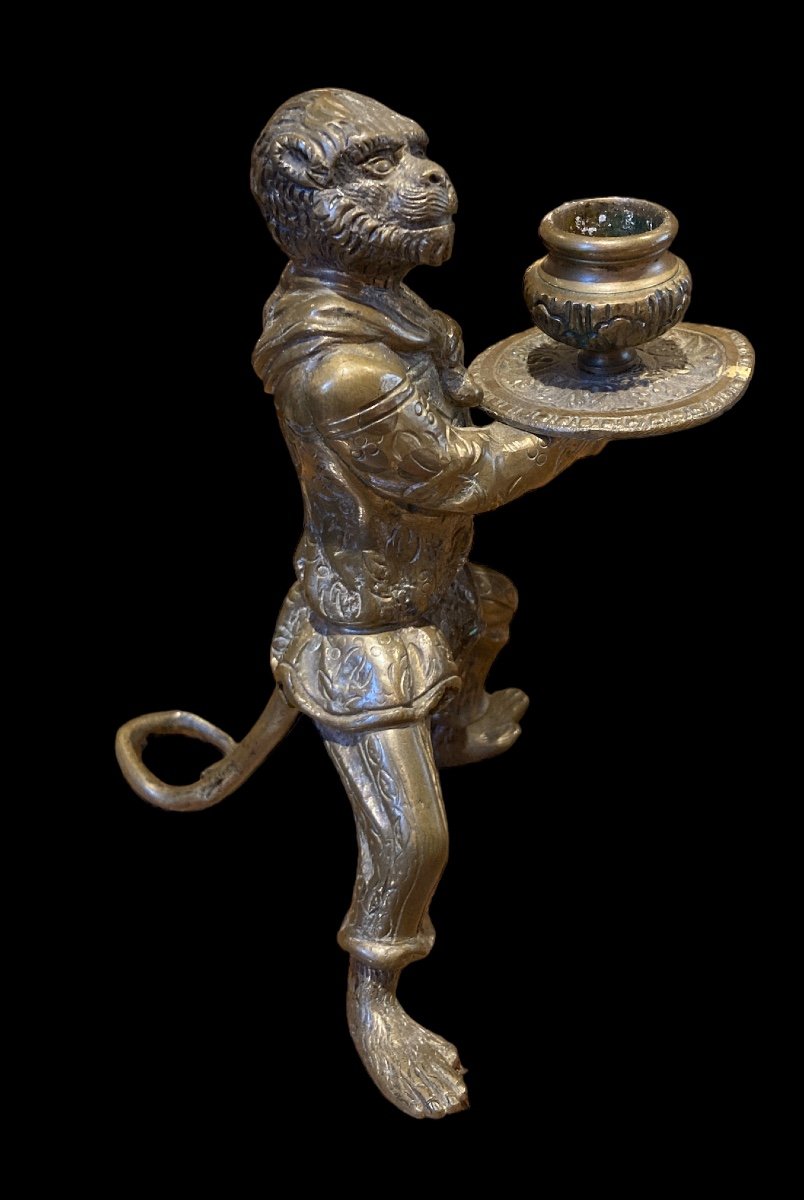 Costumed Monkey Bronze Candlestick, Late 19th Century-photo-2