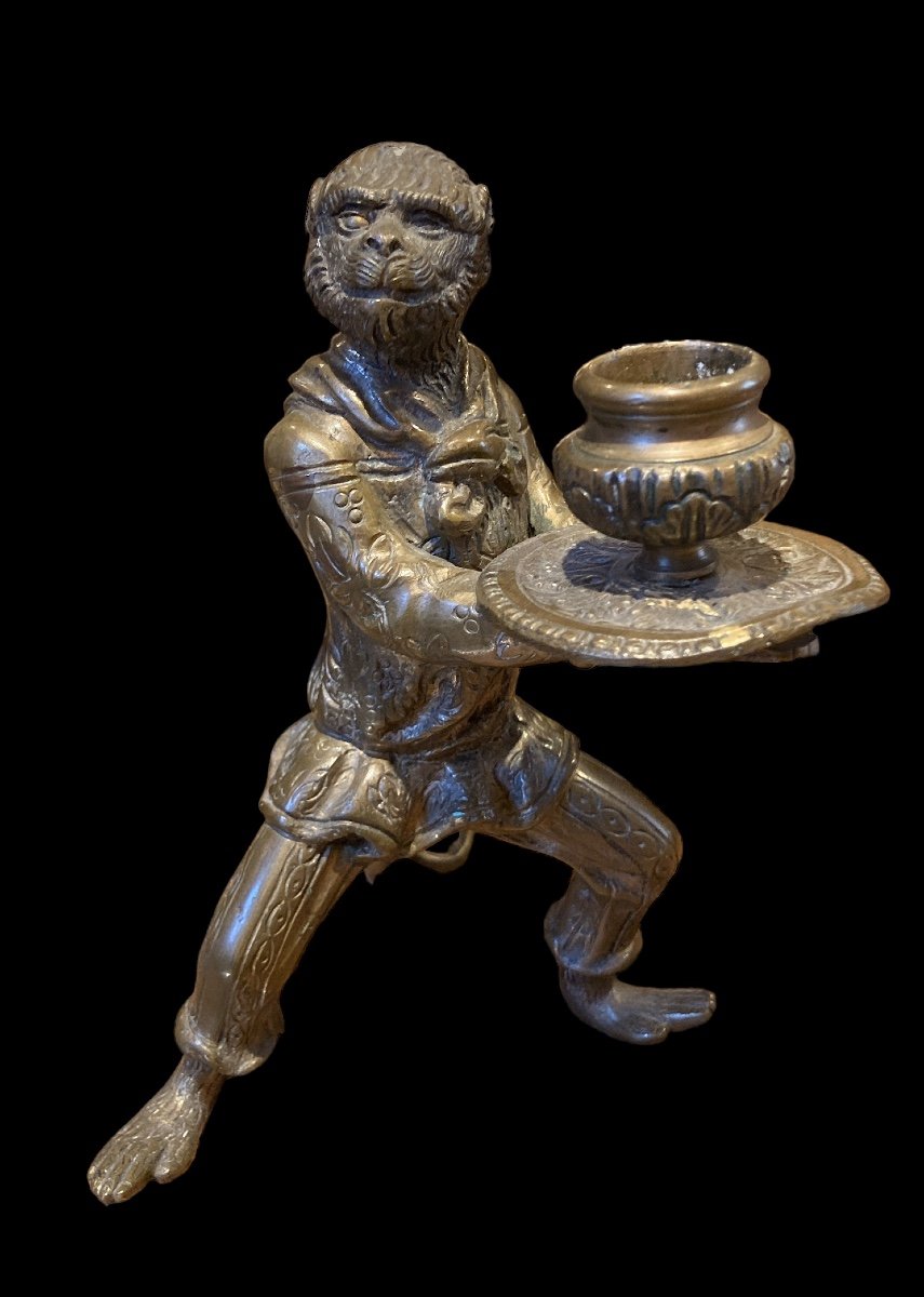 Costumed Monkey Bronze Candlestick, Late 19th Century