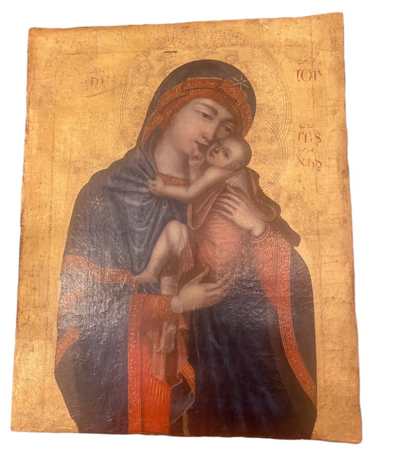 Icon On Canvas, Virgin Mary With Child Jesus, 18th Century-photo-2