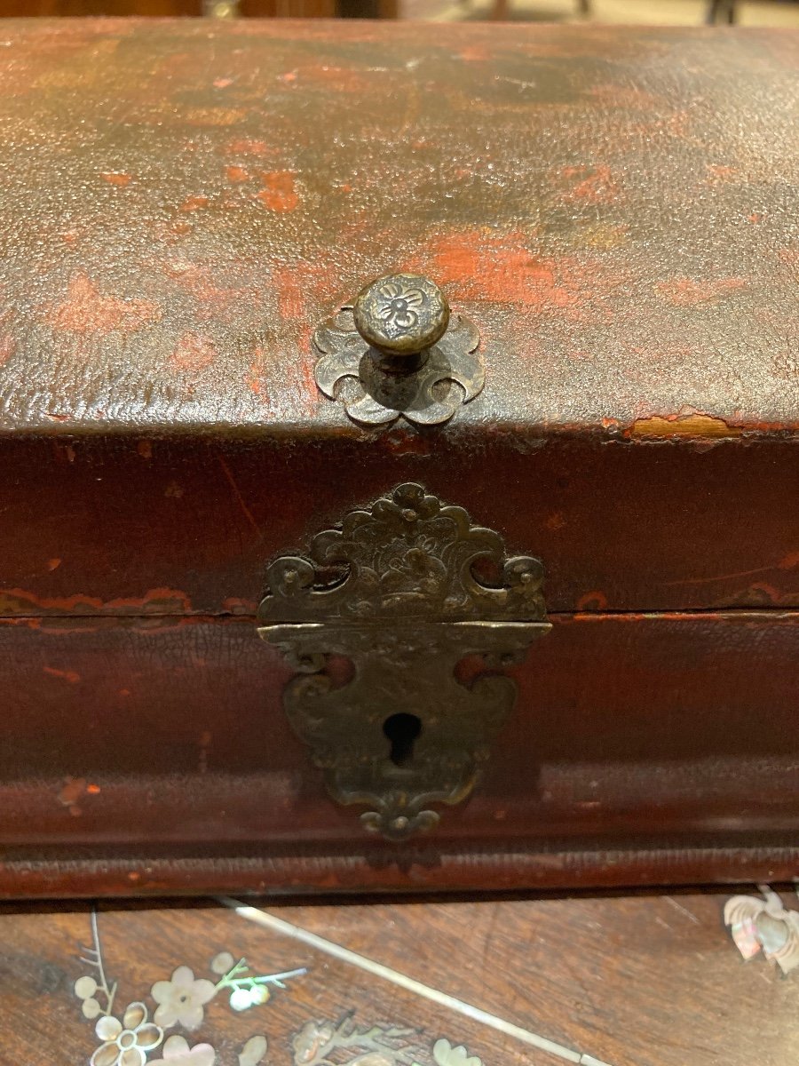 Painted Wooden Wig Box, 18th Century-photo-2