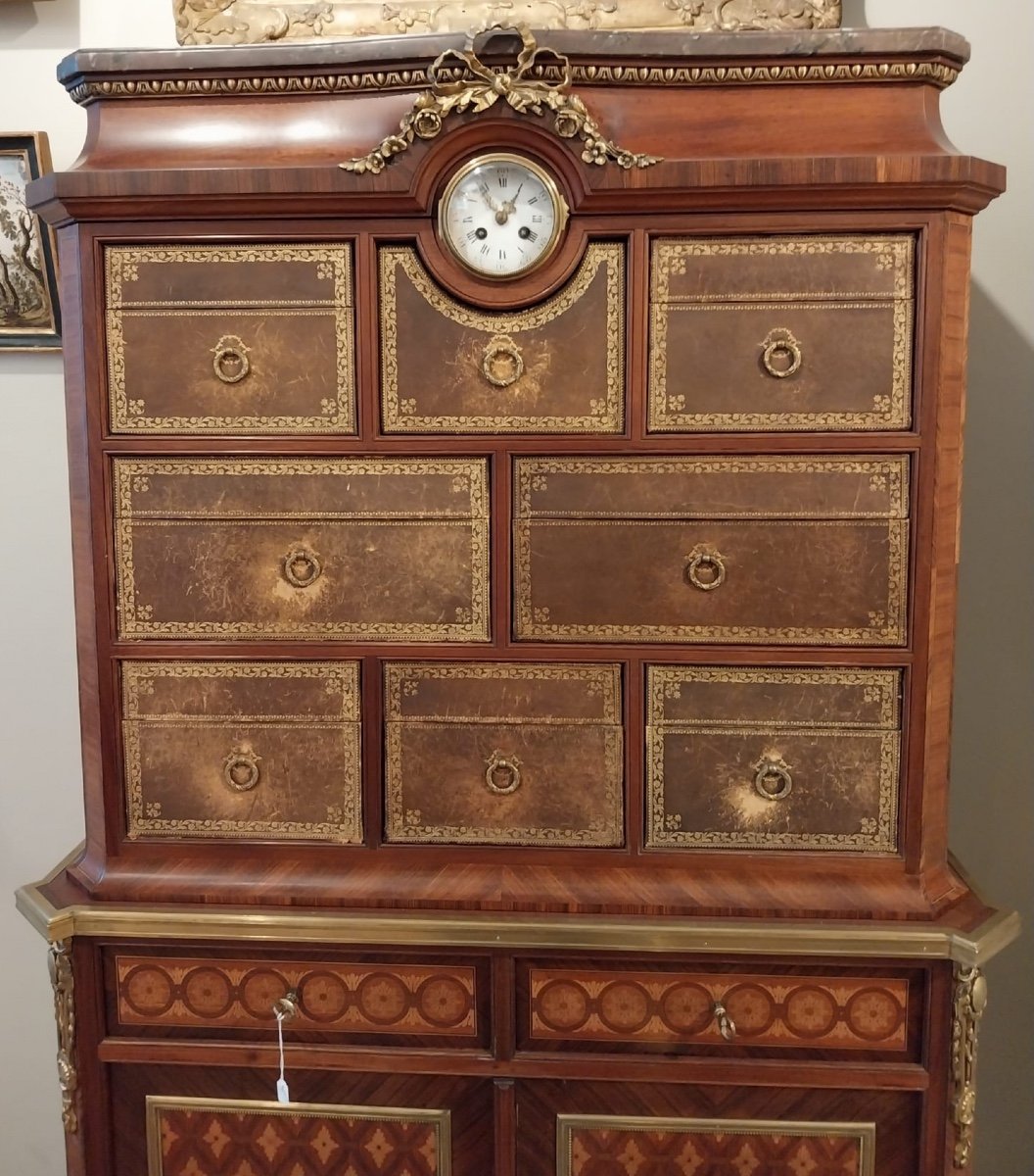 Inlaid Cardboard Maker With Its Clock, 19th Century-photo-2