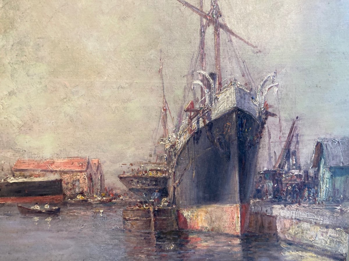 Henri Malfroy, Oil On Canvas, View Of A Port, Early 20th Century -photo-3