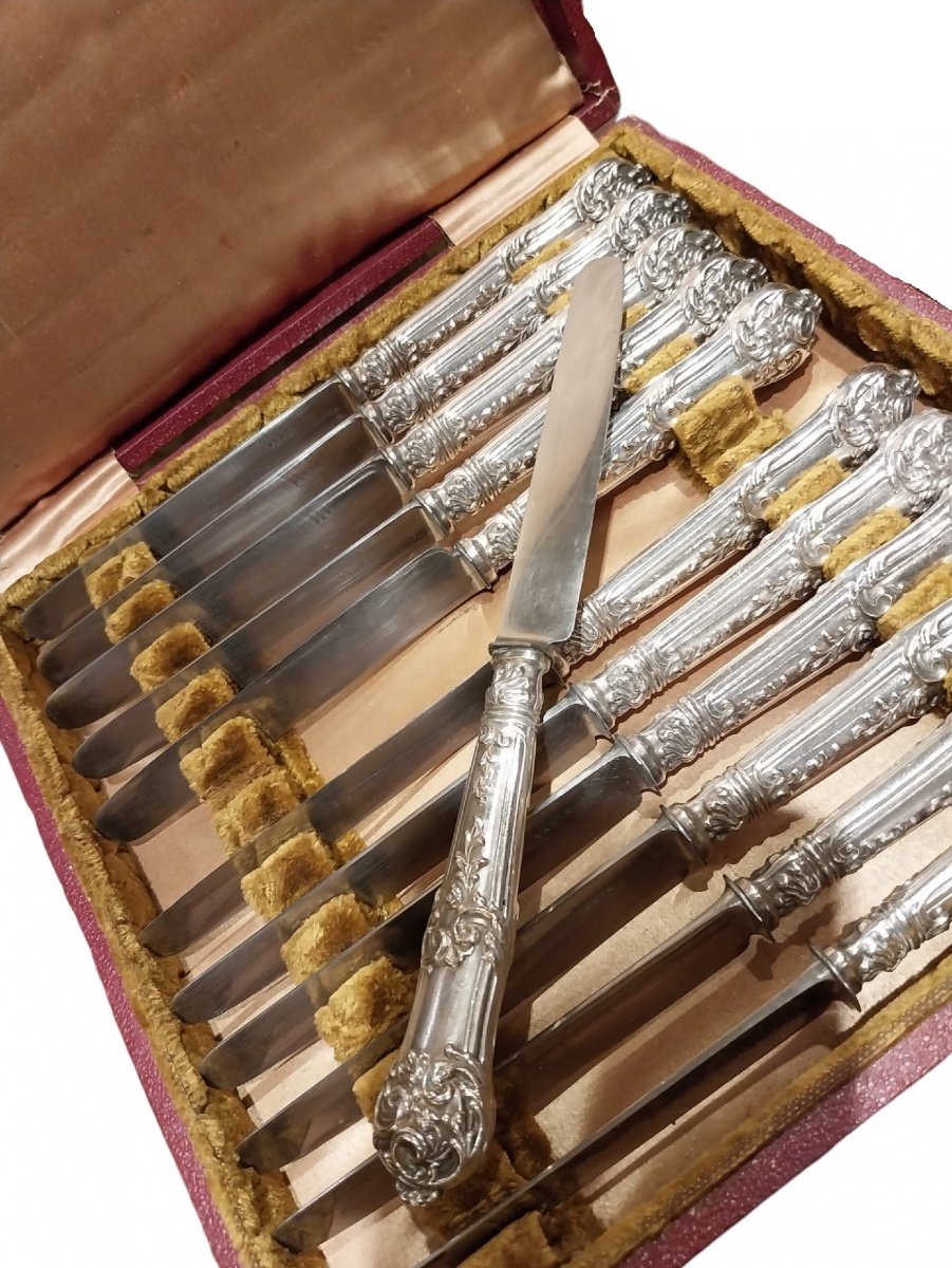 Set Of 12 Dessert Knives In Silver Metal, 20th Century-photo-4