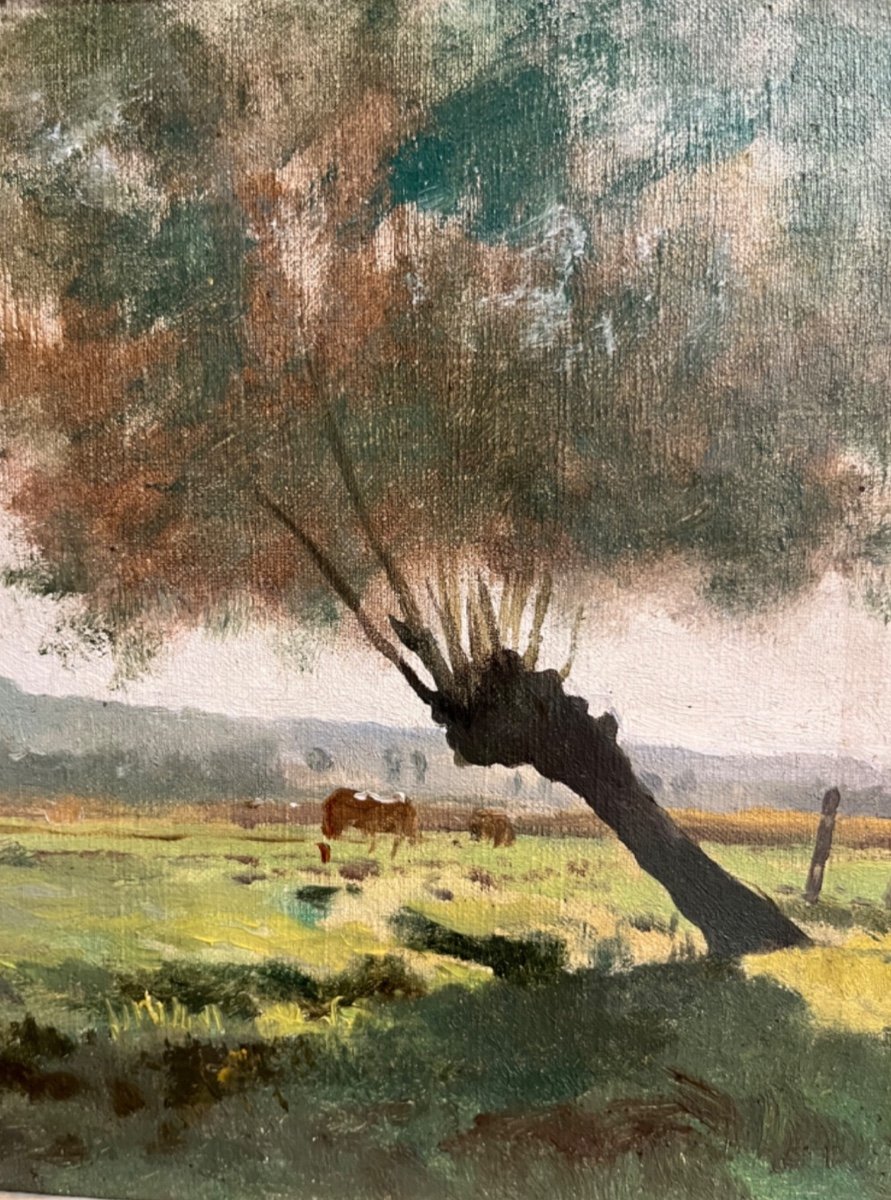 Julien Dupré  (1831-1910), Paysage Avec Vache, XIXe-photo-2