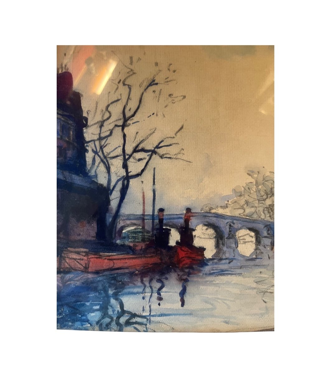 Frank Will ( 1900 - 1951), Quai De Seine, Aquarelle-photo-2