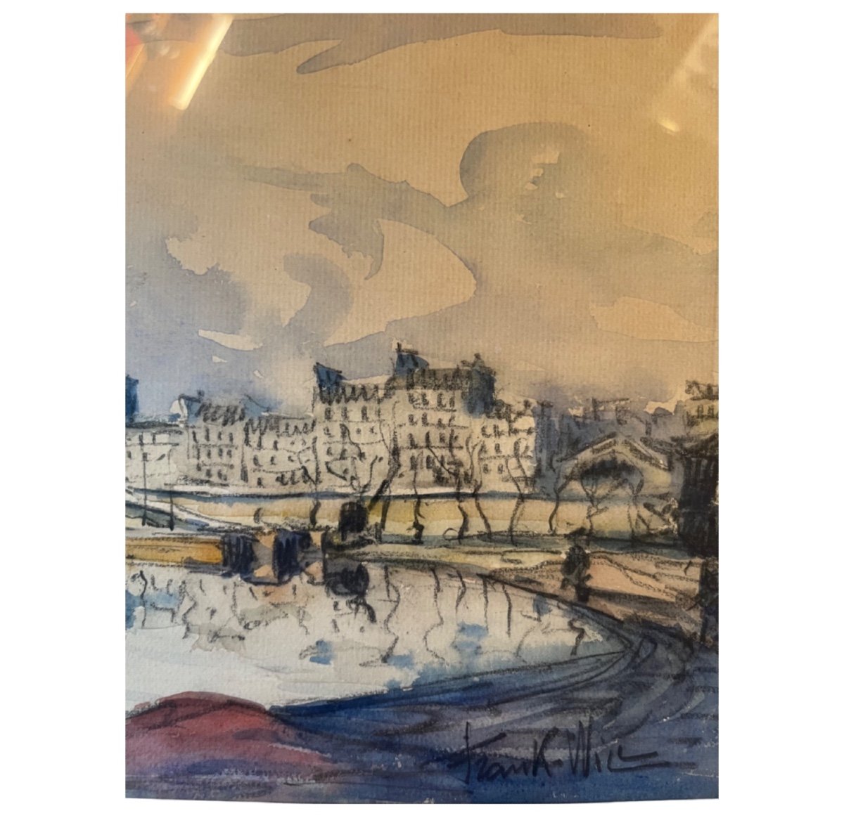 Frank Will (1900 - 1951), Quai De Seine, Watercolor-photo-3