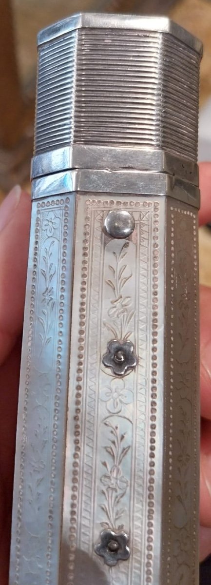 Silver And Mother-of-pearl Case, 19th Century-photo-3