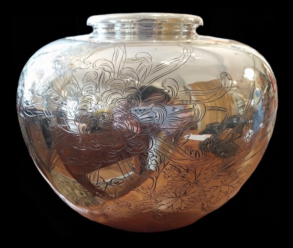 Japanese Vase In Sterling Silver, 20th Century-photo-4