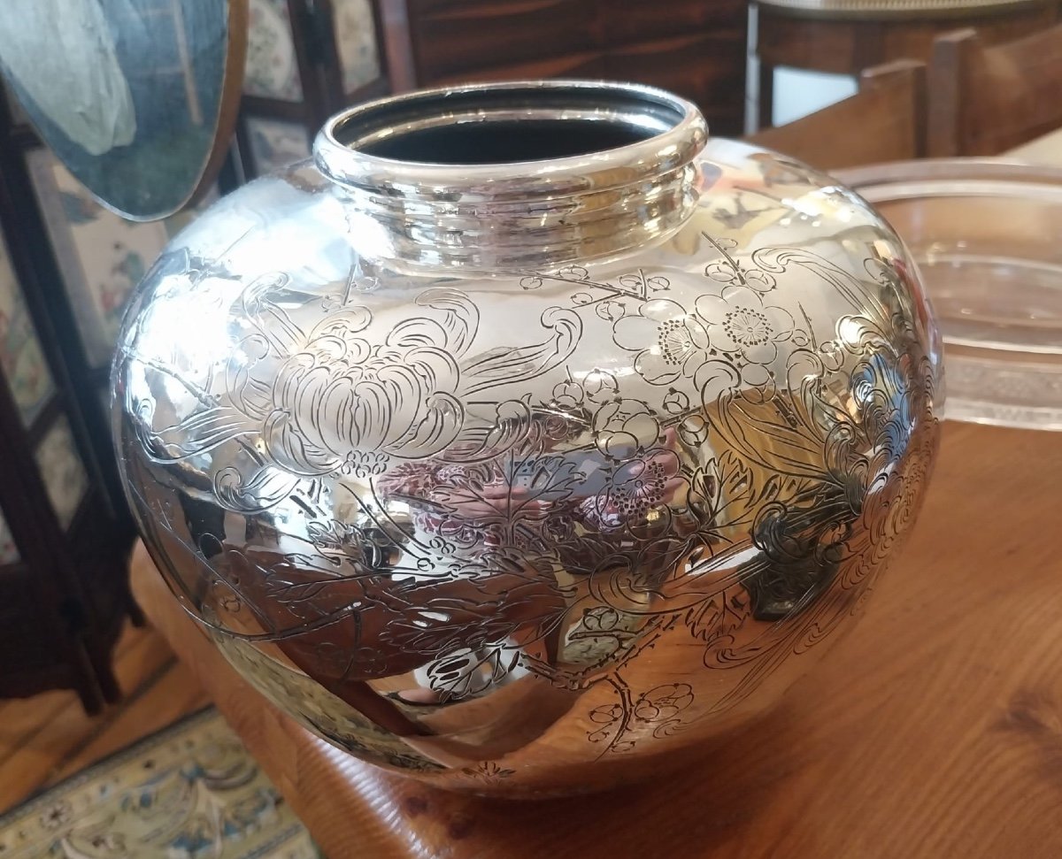 Japanese Vase In Sterling Silver, 20th Century-photo-3
