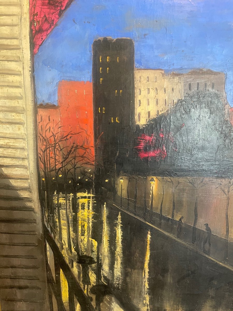 Marguerite De Corini (1897-1982). View On Busy Street, Oil On Canvas., 1932-photo-2