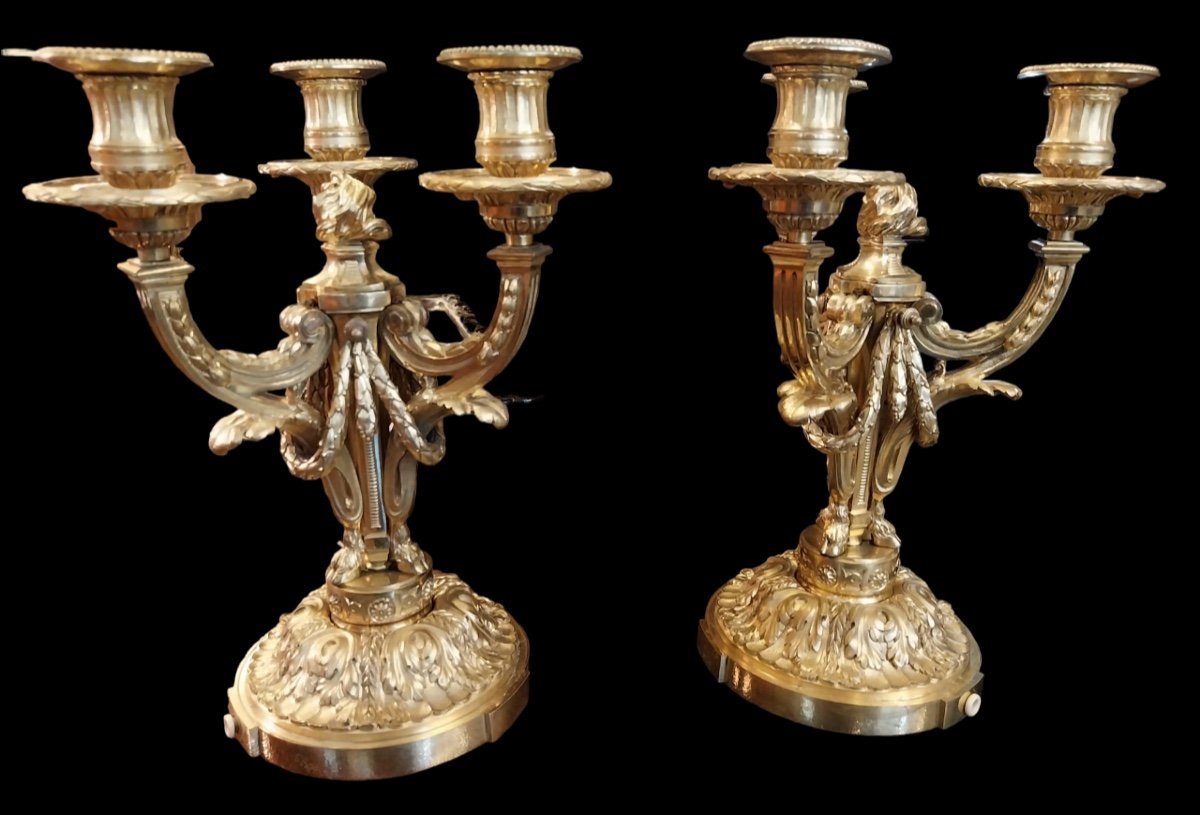 Pair Of Candelabra, Bronze, Louis XVI Style, Late 19th Century-photo-3