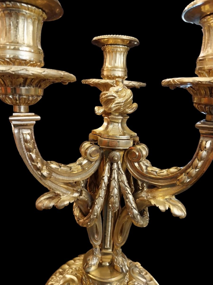 Pair Of Candelabra, Bronze, Louis XVI Style, Late 19th Century-photo-2