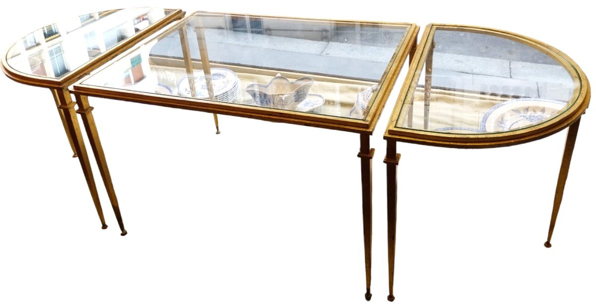 Roger Thibier (1926-2001), Table Basse, Fer Forgé Doré à La Feuille D’or, XXe