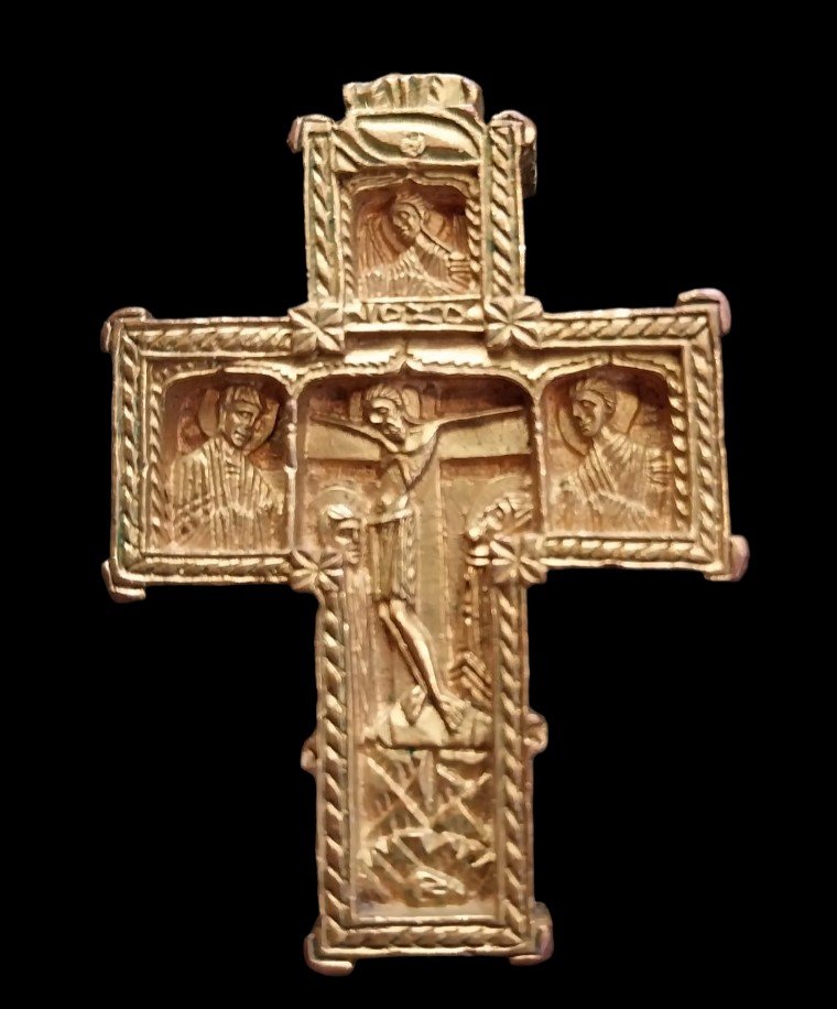 Croix Orthodoxe En Bronze Doré, XIXe-photo-2